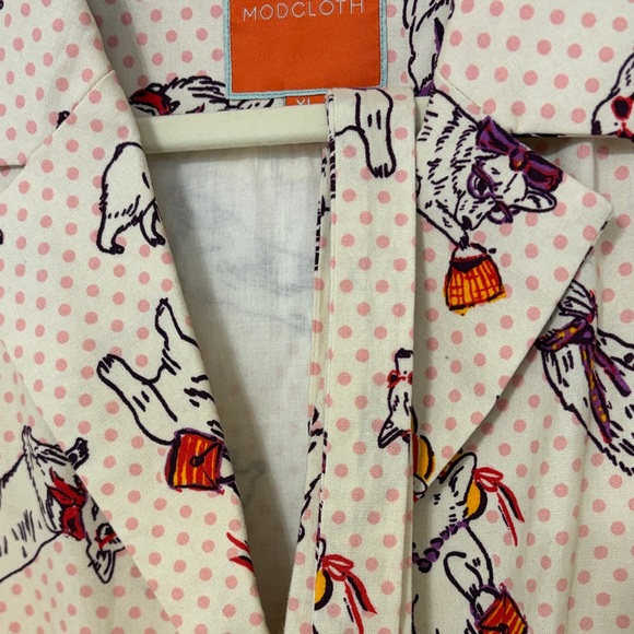 Whimsical Mod Cloth Polka Dot Corgi Dog Belted Dress Red Purple XL - Picture 7 of 9